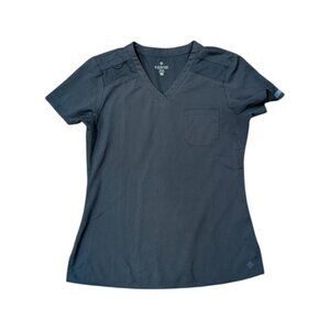Med Couture Touch V-Neck Chest Pocket Scrub Top Pewter Gray Nursing Medical Sz S